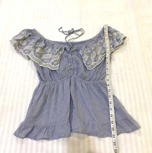 Blue Embroidered Off-Shoulder Top