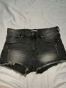 Frayed Black Denim Shorts