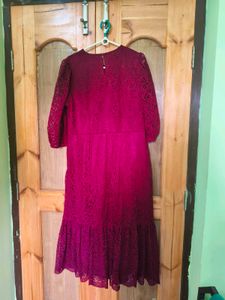 Burgundy Lace Bodycon Midi Dress