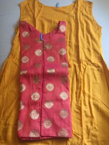 Yellow Long Gown With brocade Jacket ethnic