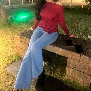 Burgundy Off-Shoulder Knit Top