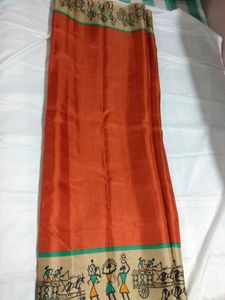 New orange printed saree with blouse