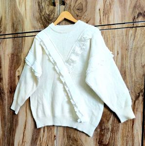 White Ruffle Sweater size-42