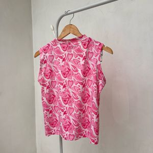 Pink Heart Print Top - Y2K Aesthetic