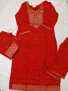 Stitched Elegant Red Kurta Set