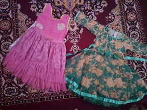 Green And Pink Coloured Frocks For Kids
