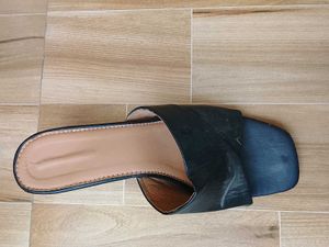 Black Block Heel Slides