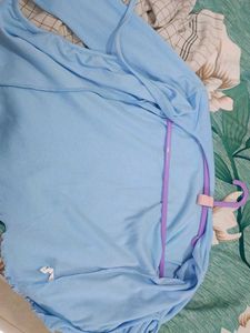 Blue Knit Open Cardigan / Shrug With Front Tie Up