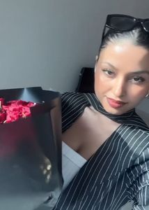 Striped Blazer &amp; Pants Set With Neck Band