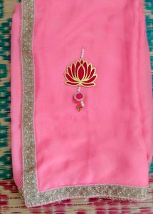 Pink Saree with Lace Border