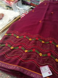 Maroon Embroidered Saree