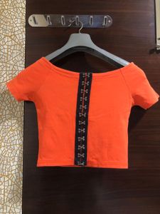 Boatneck Orange Crop Top