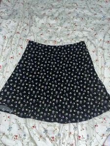Floral And Black Denim Skirt