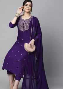 Elegant Purple Embroidered Kurti Set