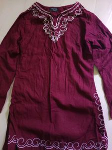 Maroon Embroidered Kurti