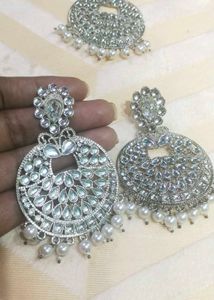 Silver Kundan Earrings