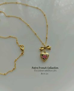 Floral Heart Locket Pendant Long Chain Necklace