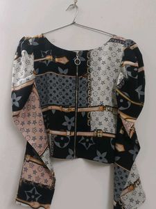 Patterned Puff Sleeve Top