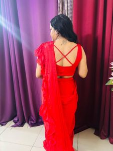 Stunning Red Ruffle Saree- Designer Made