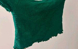 Green Smocked Crop Top