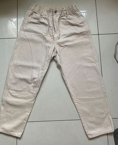 H&M Beige High Waist Pull-On Mom Pants