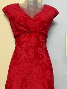 Pintrest Red Patterned Midi Dress