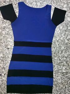 Blue And Black Short Dress Stretchable Fabric