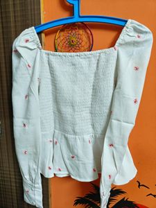 White Full Sleeves Printed Top