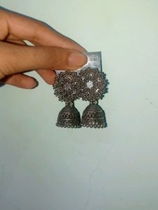 Silver Oxidised Small Jhumkis