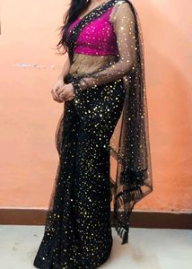 Black Net Saree