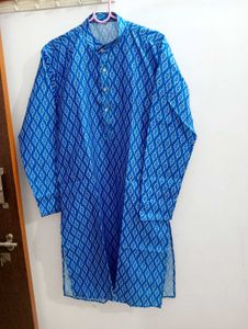New Blue Printed Mens Kurta
