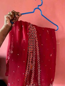 RED SAREE WITH GEMS DESIGN