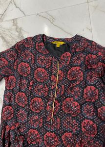 Maroon Printed Global Desi Dress With Tie Detail