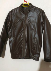 Unisex Brown Solid Leather Jacket🧥