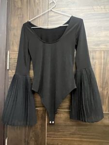 Black Flared Sleeve Bodysuit