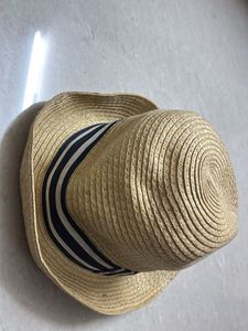 Straw Hat with Navy Stripe