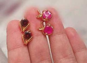 Gold plated Stud Earrings Combo- Red and Pink Ston