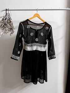 New Black Net Embroidered Kurti