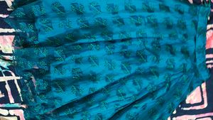 Teal Embroidered Blouse And Skirt Stich able