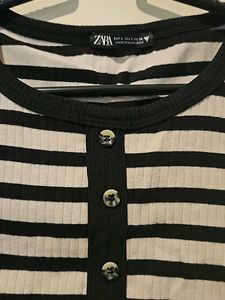 ZARA Black And White Striped Ribbed Top