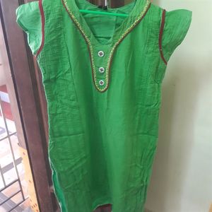 Light Green Short Cotton Kurta With Shawl