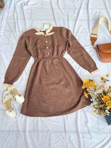 Brown Knit Mini Dress