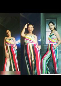 Women Multicoloured Striped Basic Jumpsuit