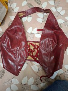 Red Faux Leather Corset Halter Top
