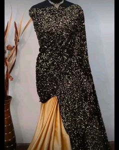 Beautiful Satin Black Golden Colour  Saree