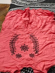 Coral Embroidered Top