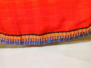 Radiant Deep Orange Saree &amp; Blouse Combo