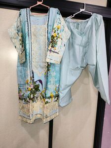 SKY BLUE PAKISTANI HEAVY PATCH WORK DRESS.