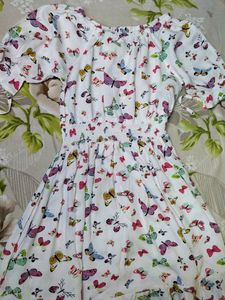 Floral printed off White girls Frock