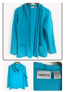 Blue Hooded Open Cardigan